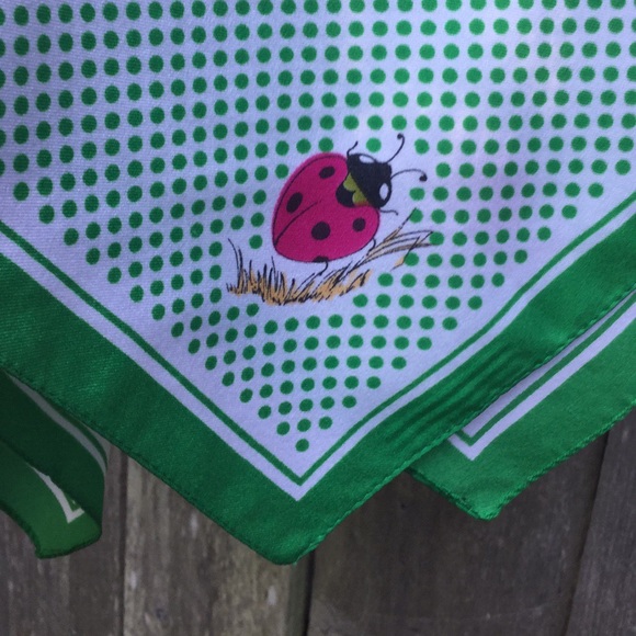 Vintage Ladybug Green/White Polka Dot Scarf 🐞 - Picture 4 of 8